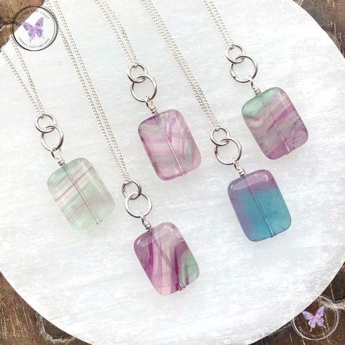 Fluorite Rectangle Pendant Necklace